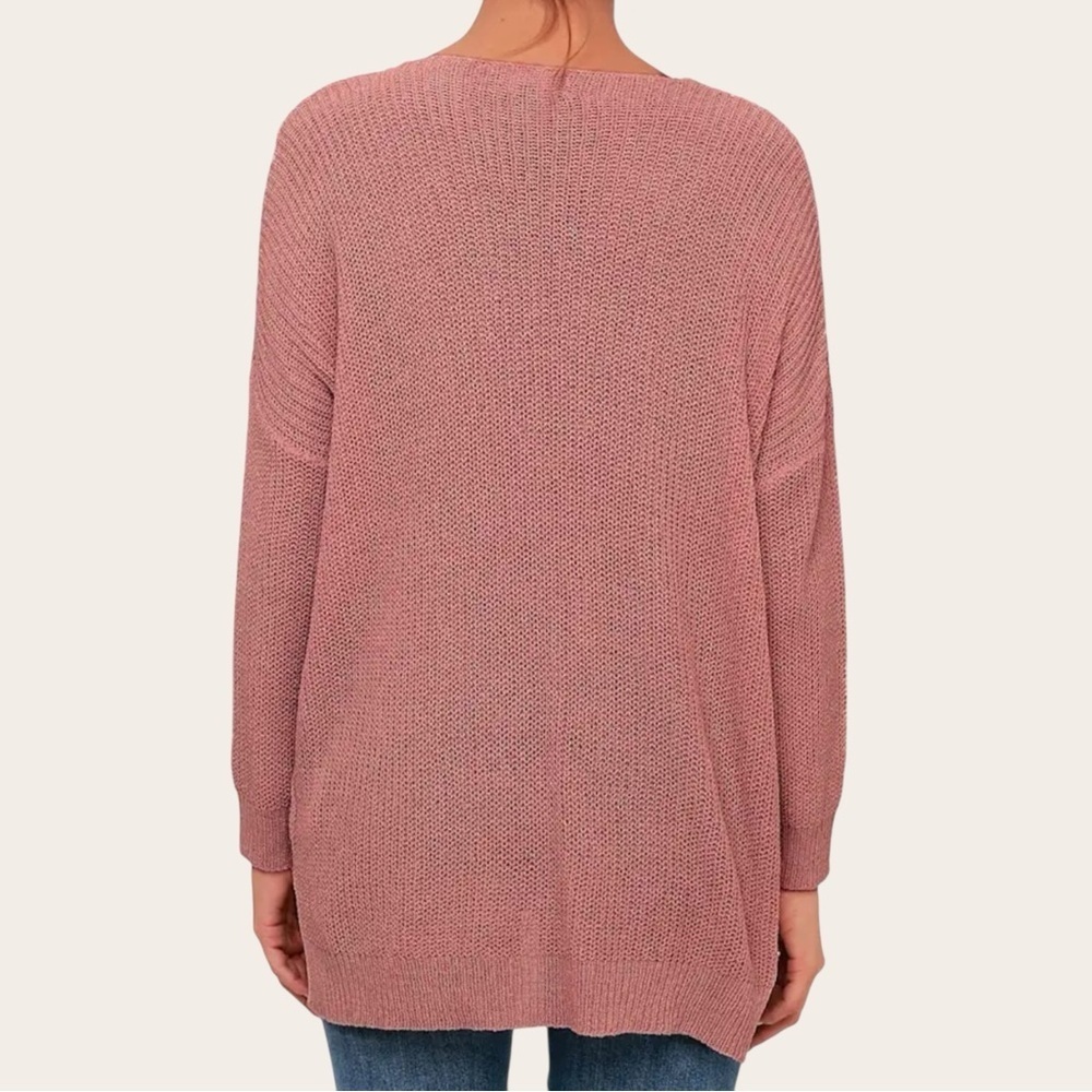 Lulu's | Eloise Dusty Pink V-Neck Loose Knit Sweater | Sz S - Picture 4 of 9